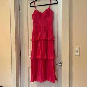 Pink pleated midi dress